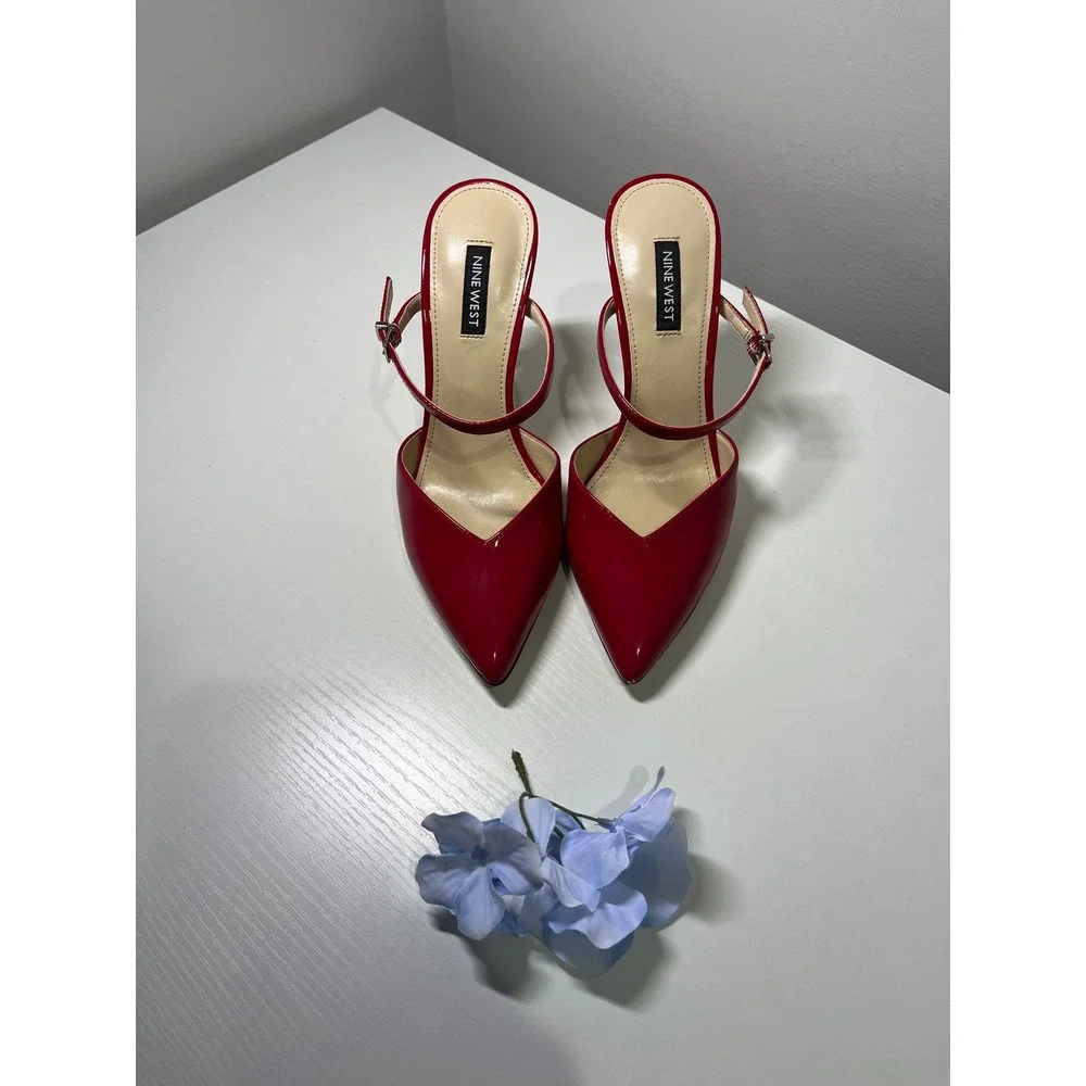 Nine West Red Patent Leather Pointed Toe Mary Jane Stiletto Heels Womens Size 7M